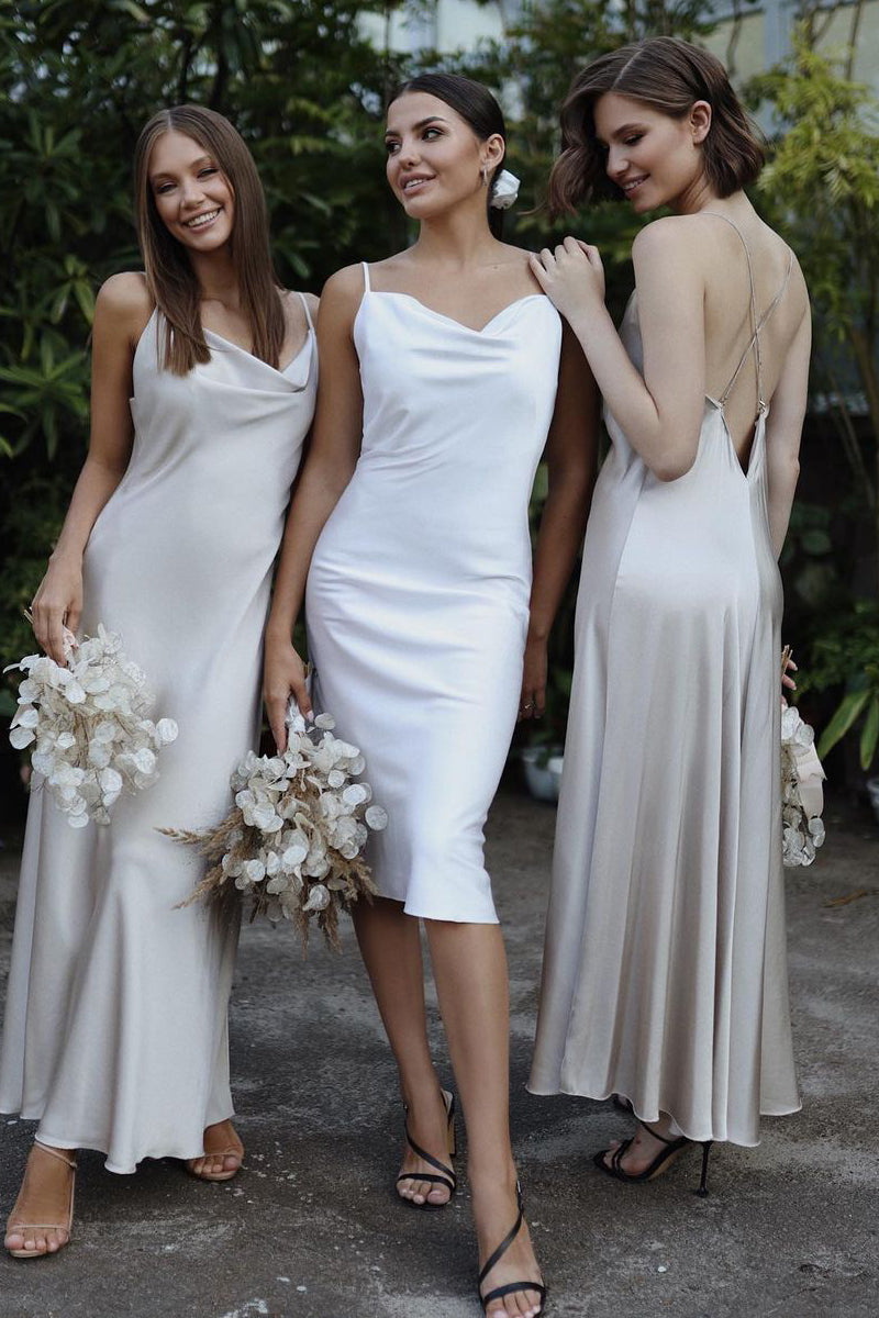 Chic Cowl Neck Sheath Long Bridesmaid Dresses - KissProm