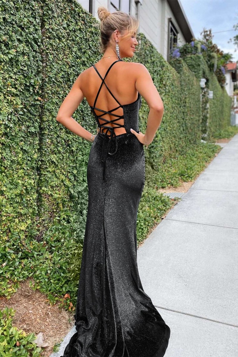 Felix | Navy Blue Mermaid Velvet Corset Lace - Up Long Formal Dress with Slit - KissProm