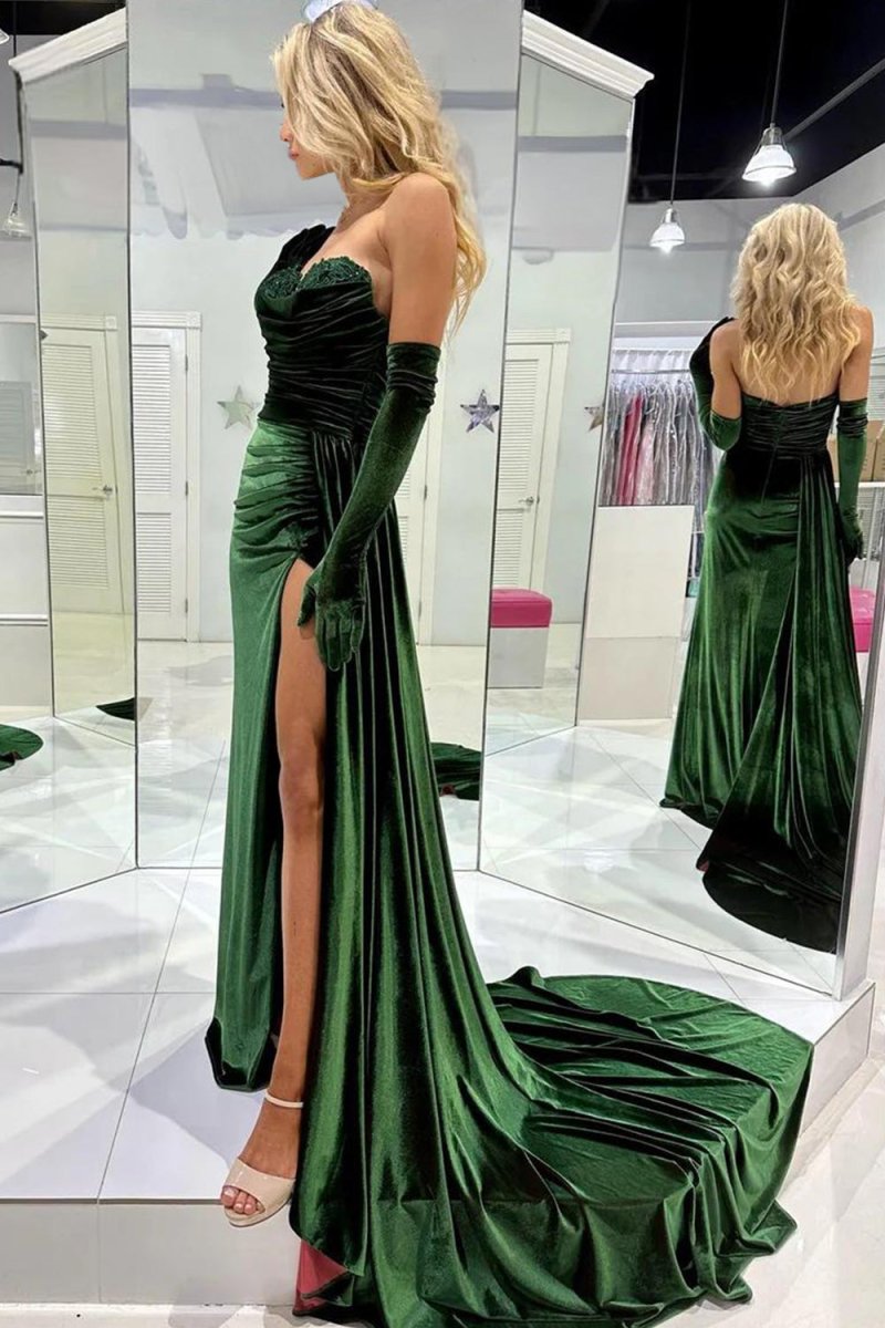 Finnegan | Emerald Sweetheart Long Prom Dress with Attached Train - KissProm