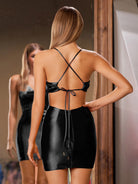 KissProm Bodycon Black Spaghetti Straps Short-Mini Homecoming Dress | The eye-catching color is sure to leave a lasting impression, while spaghetti straps add a dash of seductive charm.