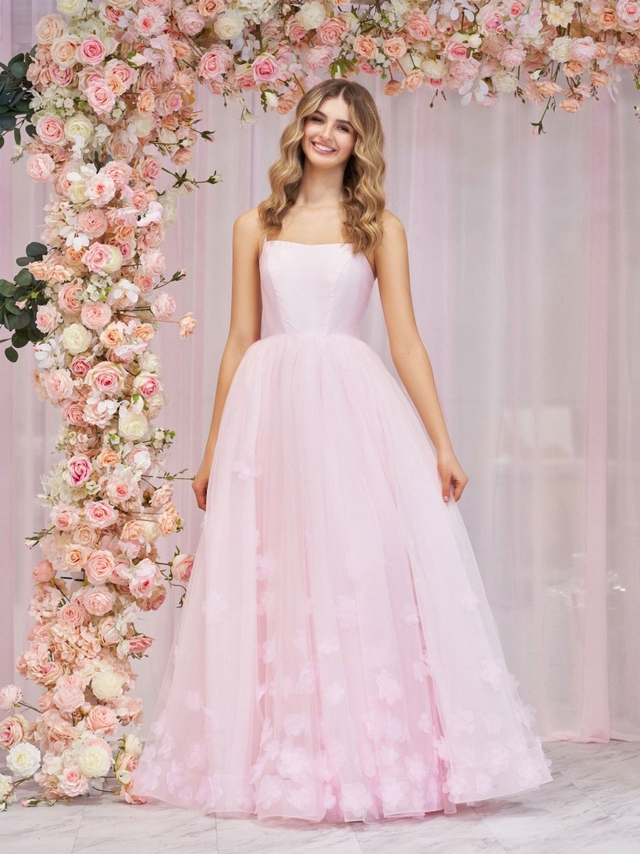 Arabella |A - line Spaghetti Straps Pink Tulle Prom Dress - KissProm