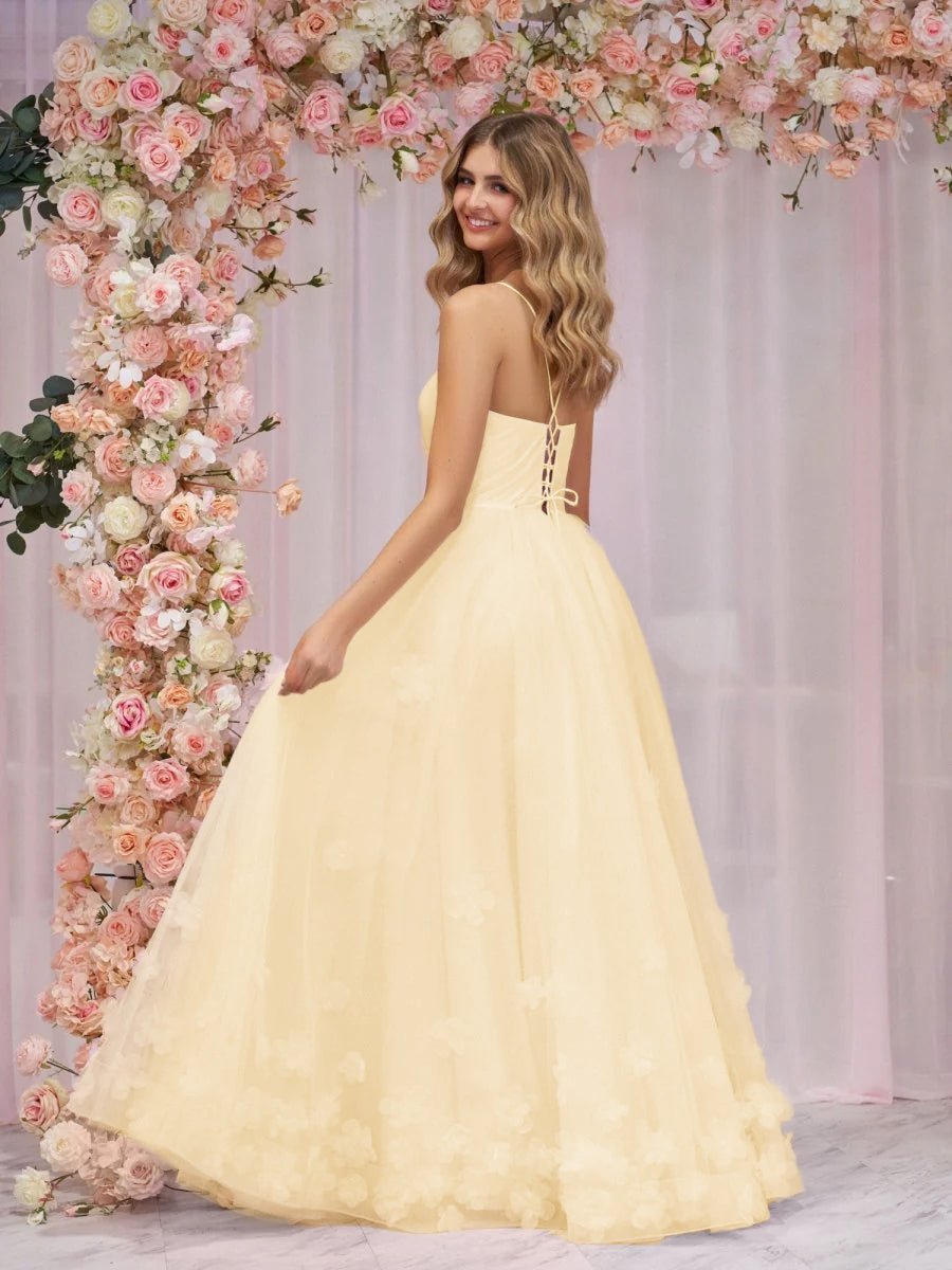 Arabella |A - line Spaghetti Straps Pink Tulle Prom Dress - KissProm