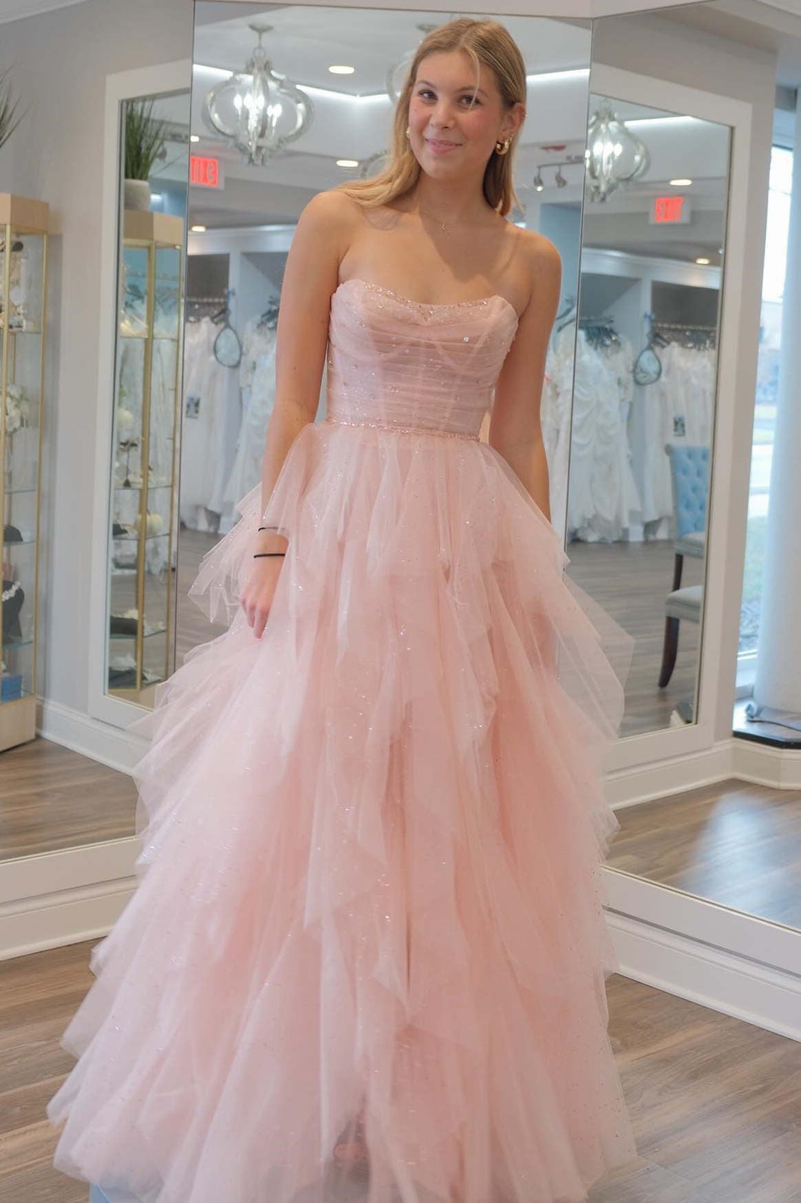 Light pink strapless dress best sale