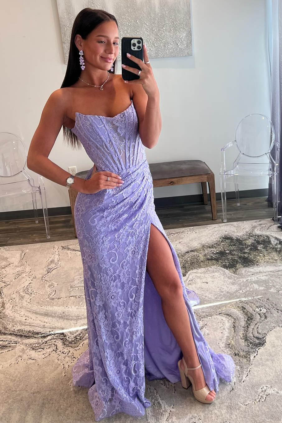 lavender mermaid prom dress