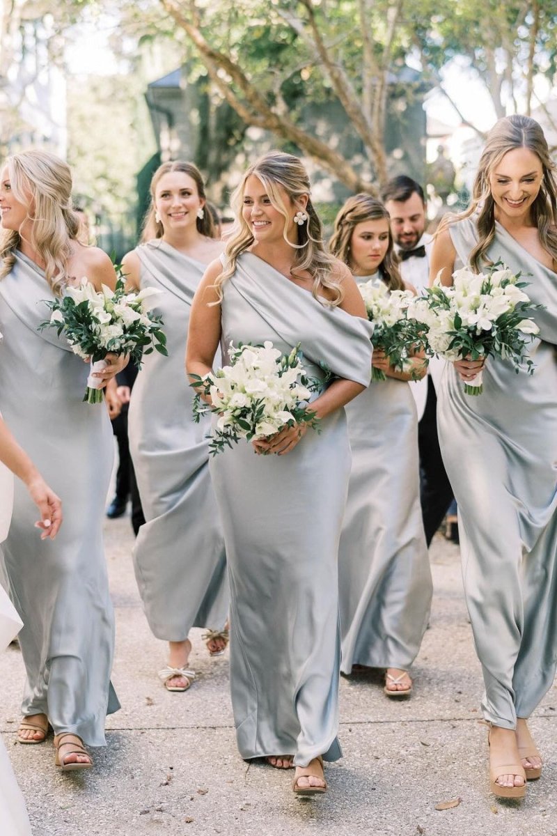 Ankle Length Slit Mermaid Bridesmaid Dresses with One Shoulder - KissProm