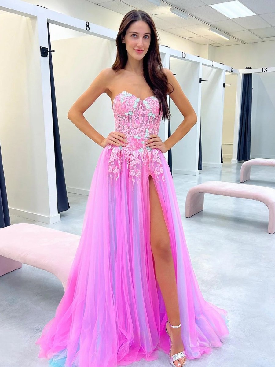 Georgia | A - line Sweetheart Applique Lace Long Prom Dress with Slit - KissProm