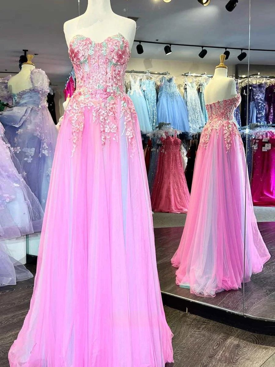 Georgia | A - line Sweetheart Applique Lace Long Prom Dress with Slit - KissProm