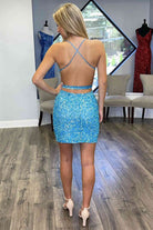 Glitter Ligh Blue Side Cutout Short Homecoming Dress - KissProm