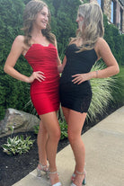 Glitter Red Sweetheart Tight Short Homecoming Dress with Appliques - KissProm