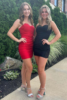 Glitter Red Sweetheart Tight Short Homecoming Dress with Appliques - KissProm