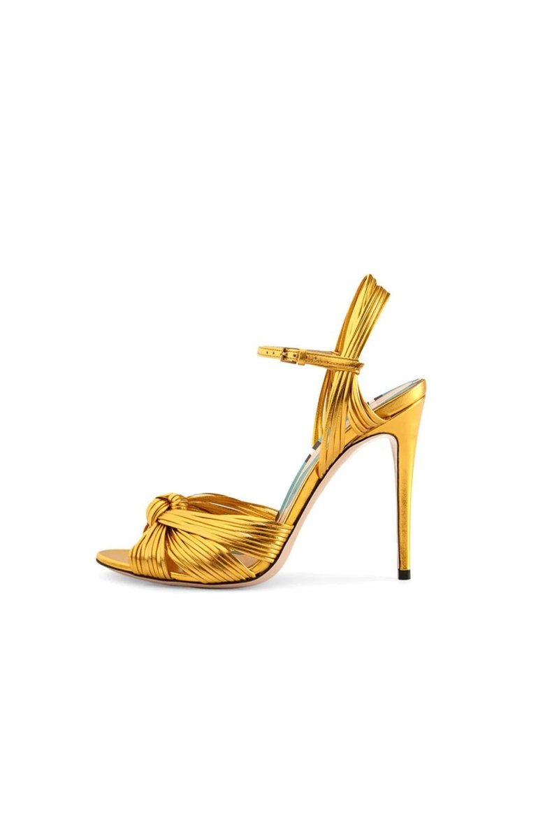 Gold Knotted Stiletto High Heel Sandals - KissProm