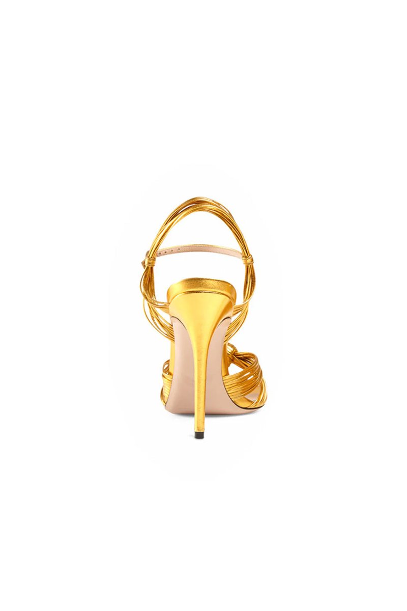 Gold Knotted Stiletto High Heel Sandals - KissProm