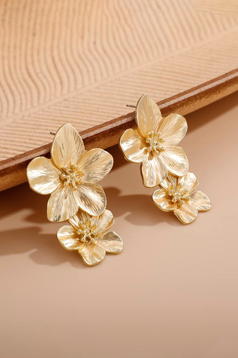 Gold Large Double Flower Earrings - KissProm