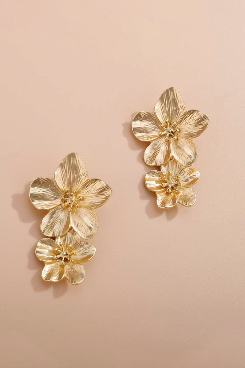 Gold Large Double Flower Earrings - KissProm