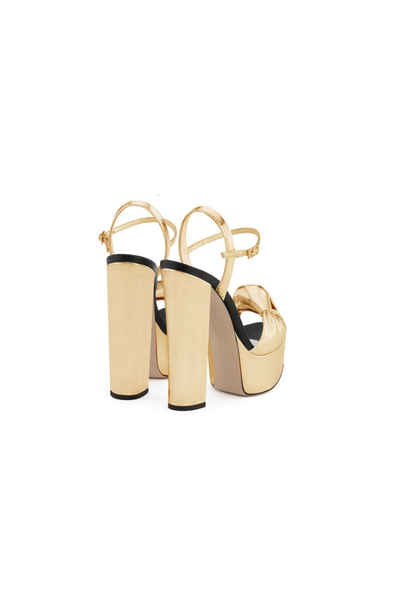 Outdoor Gold Platform Sandals with Chunky Heels - KissProm