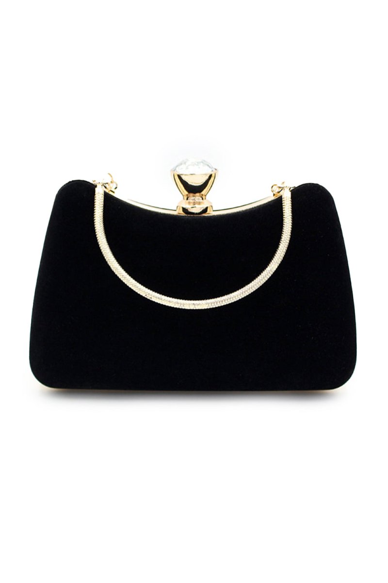 Graceful Black Rhinestone Handle Clutch Bag - KissProm