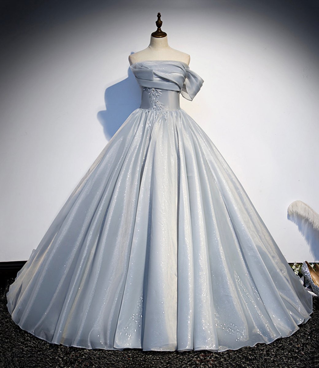 Light Gray Satin Long Ball Gown Quinceanera Dresses - KissProm