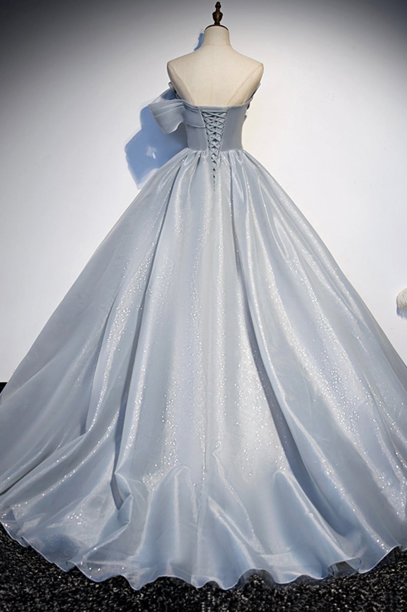 Light Gray Satin Long Ball Gown Quinceanera Dresses - KissProm