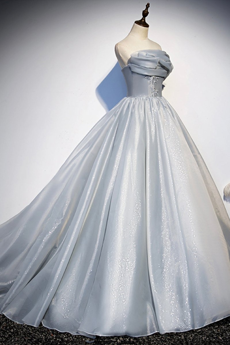 Light Gray Satin Long Ball Gown Quinceanera Dresses - KissProm