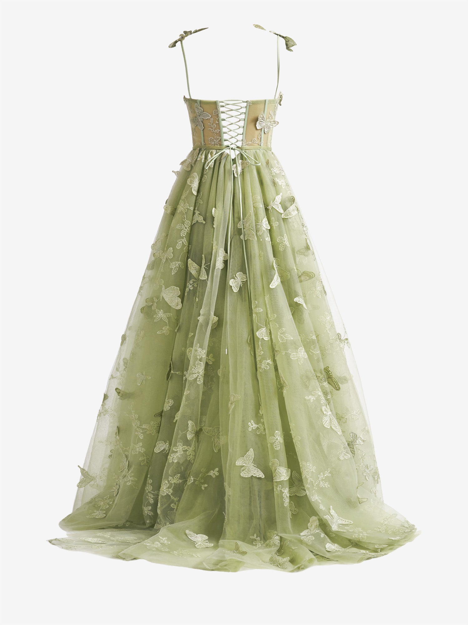 Dark Green Tulle Corset Formal Ball Gown with a Peplum - Lunss