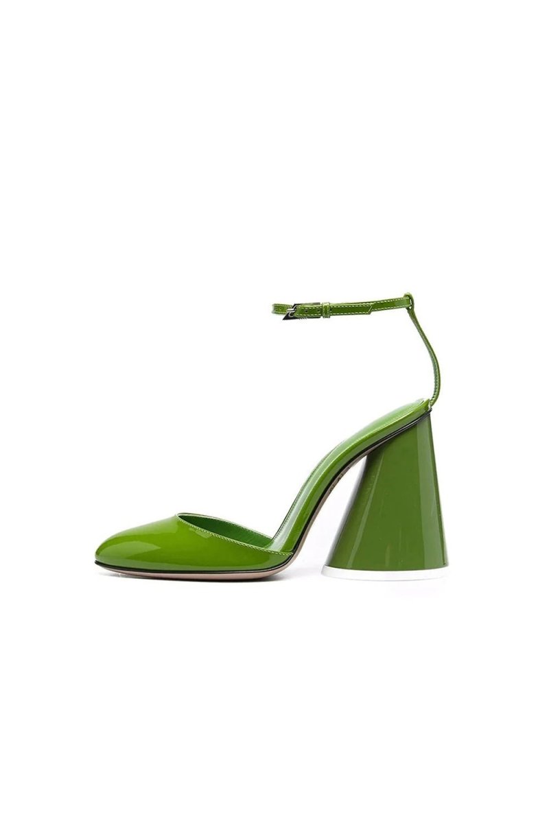 Green Ankle Strap Block Heel Sandals - KissProm