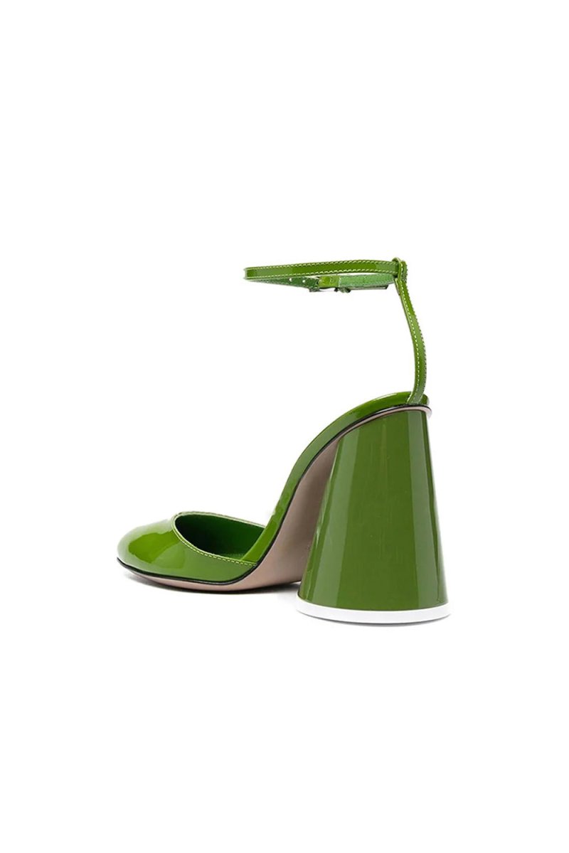 Green Ankle Strap Block Heel Sandals - KissProm