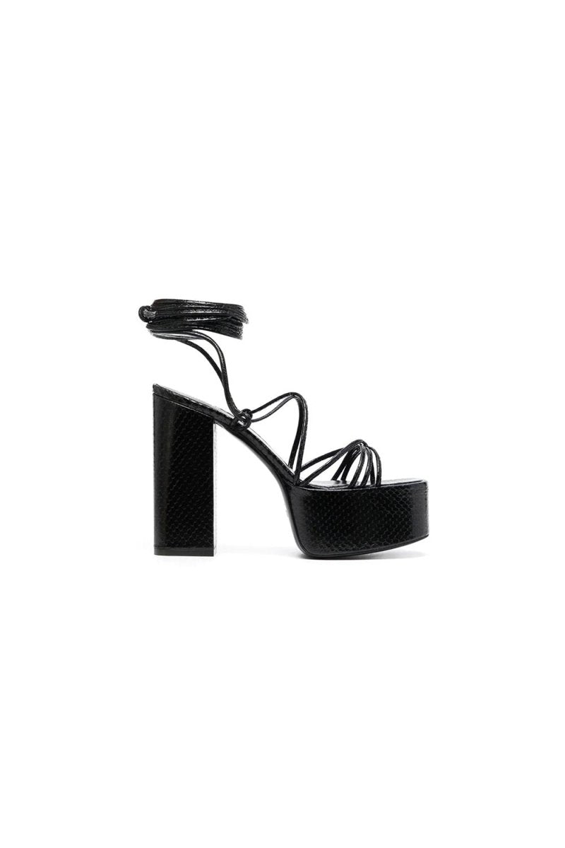 Green Lace Up Leather High Heel Platform Sandals - KissProm