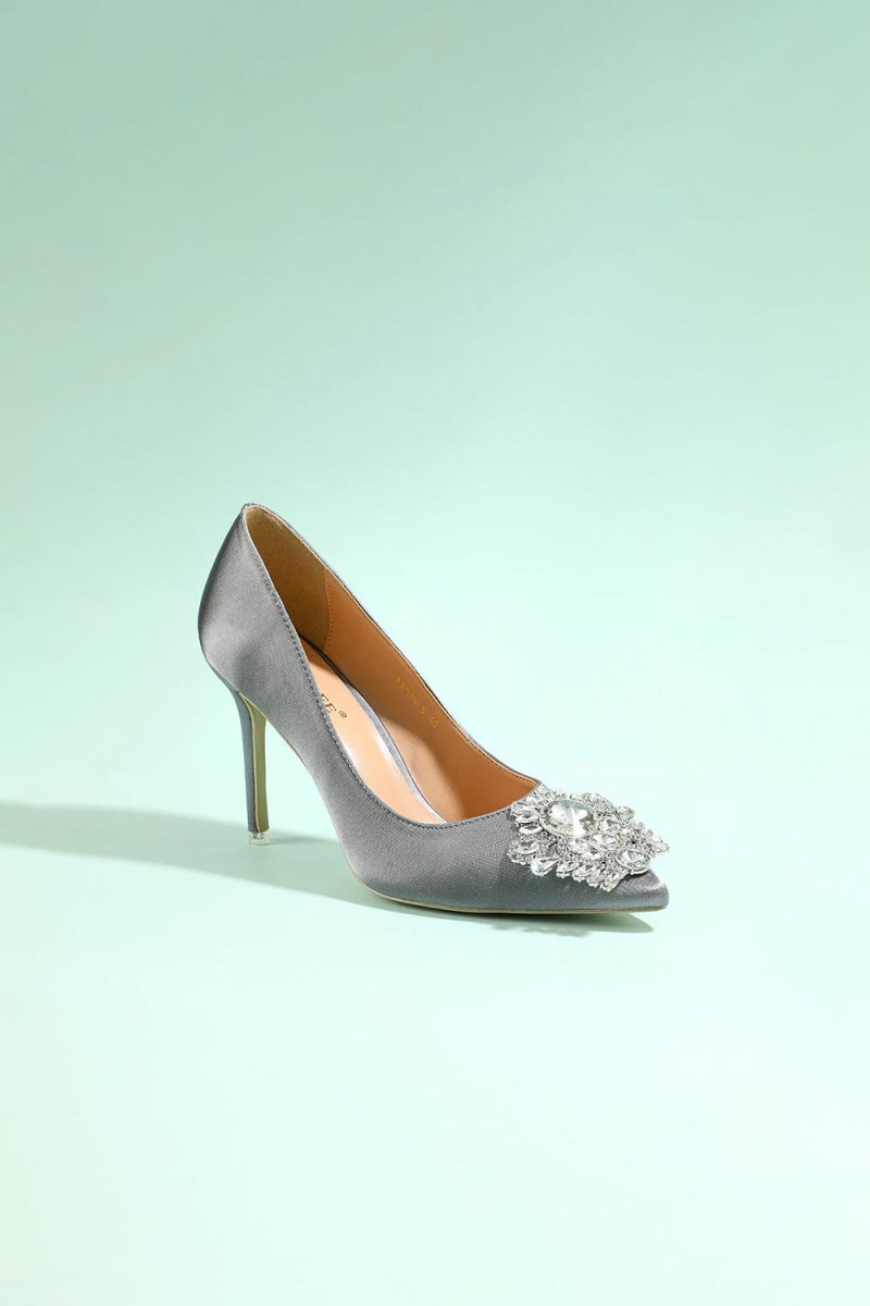 Grey Rhinestone Party Shoes - KissProm