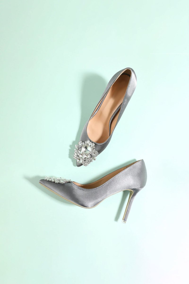 Grey Rhinestone Party Shoes - KissProm