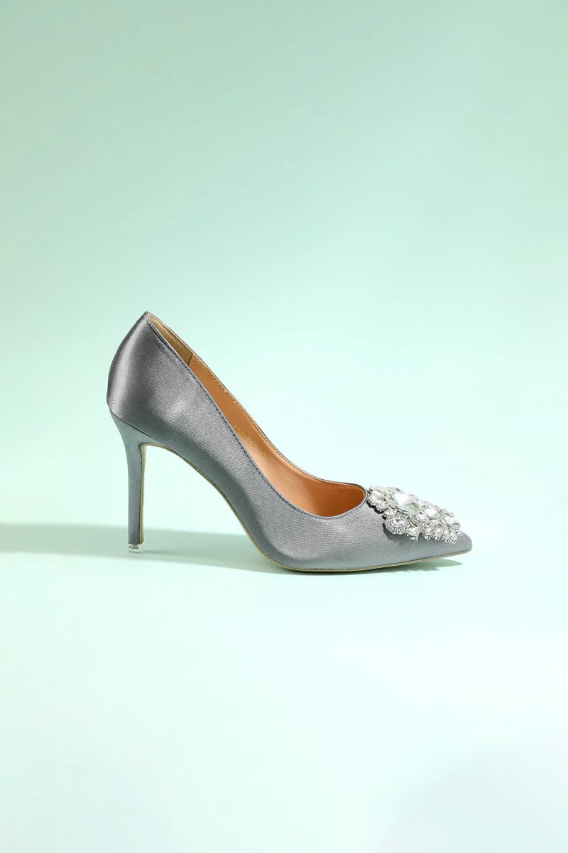 Grey Rhinestone Party Shoes - KissProm