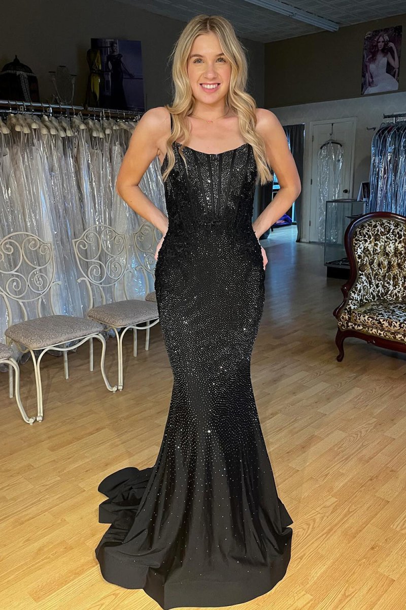 Hadley | Black Scoop Neck Mermaid Prom Dresses With Beading - KissProm