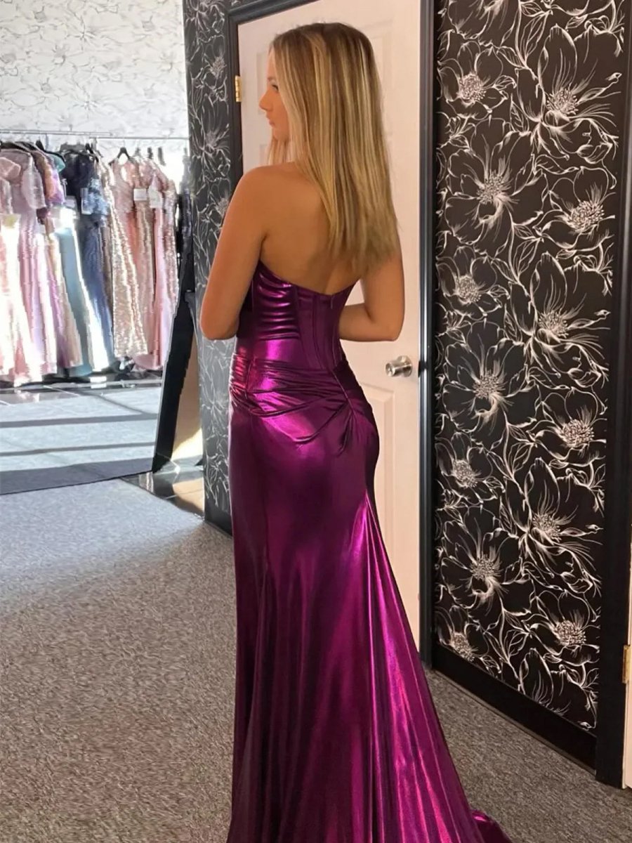 Hedda | Mermaid Sweetheart Strapless Metallic Empire Prom Dress With Side Slit - KissProm