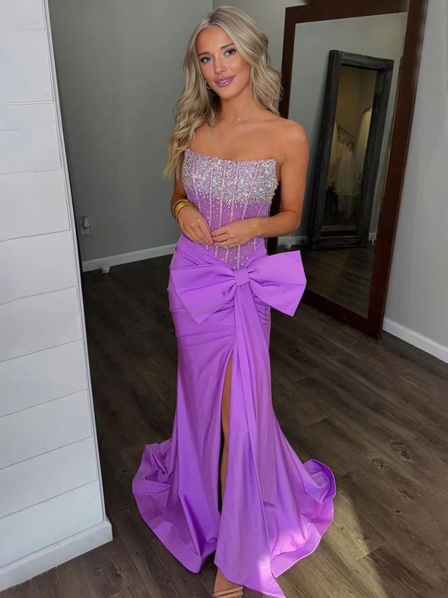 Homer | Split Strapless Mermaid Corset Prom Dresses with Side Bowknot - KissProm