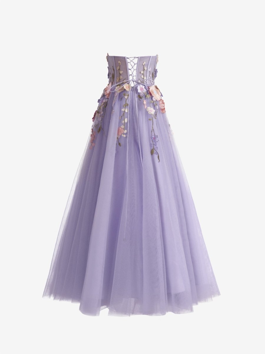 Hope | Lavender A - Line Strapless Tulle Homecoming Dress With 3D Flowers - KissProm