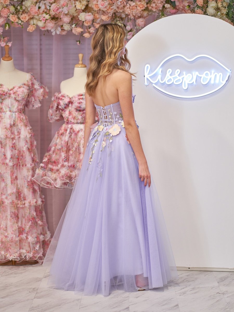 Hope | Lavender A - Line Strapless Tulle Homecoming Dress With 3D Flowers - KissProm