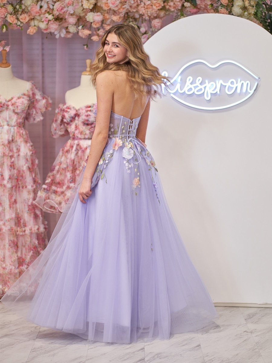 Hope | Lavender A - Line Strapless Tulle Homecoming Dress With 3D Flowers - KissProm