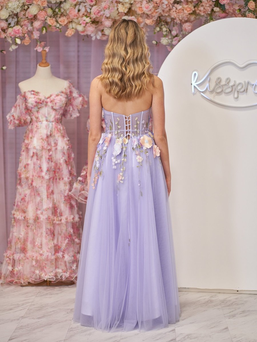 Hope | Lavender A - Line Strapless Tulle Homecoming Dress With 3D Flowers - KissProm