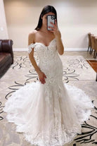 Hot Sale Lace Appliques Mermaid Off the Shoulder Beach Boho Wedding Dresses - KissProm