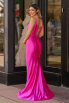 Nancy | Hot Pink Satin Simple Mermaid Prom Dress - KissProm