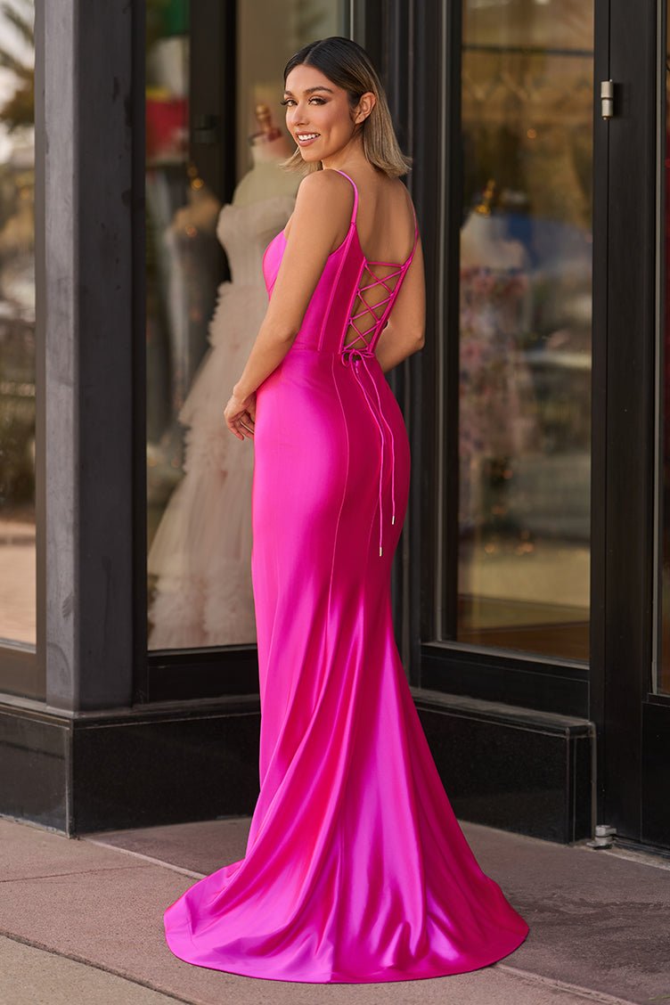 Nancy | Hot Pink Satin Simple Mermaid Prom Dress - KissProm