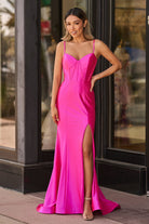 Nancy | Hot Pink Satin Simple Mermaid Prom Dress - KissProm