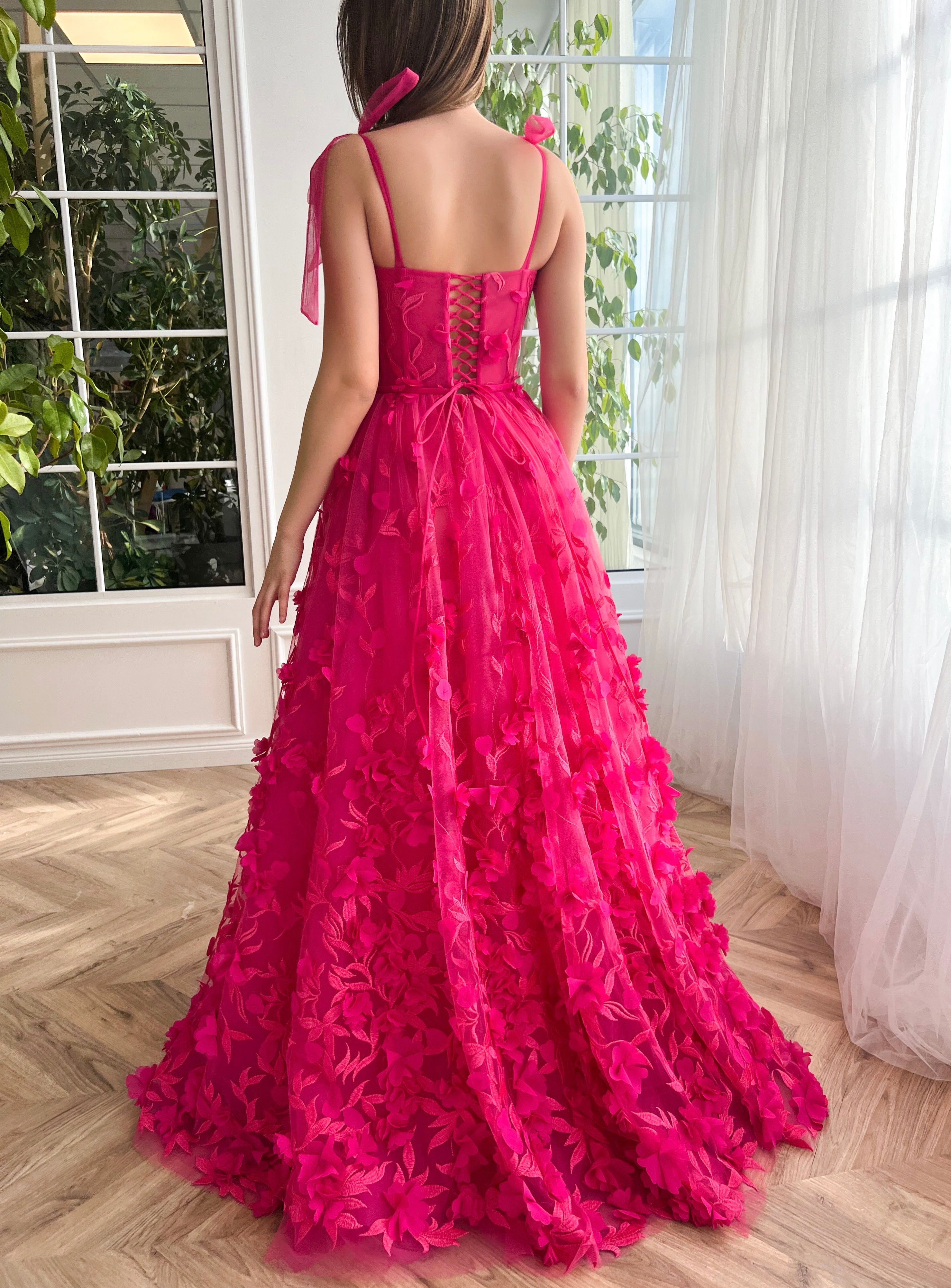 Flower lace hot sale prom dress