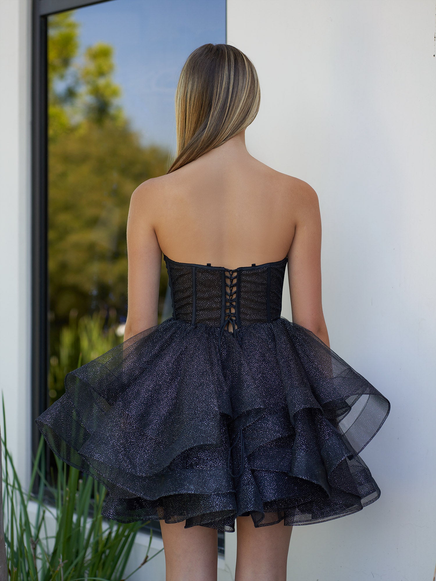 Ishea | A-Line Tulle Black Short Homecoming Dress with Ruffles