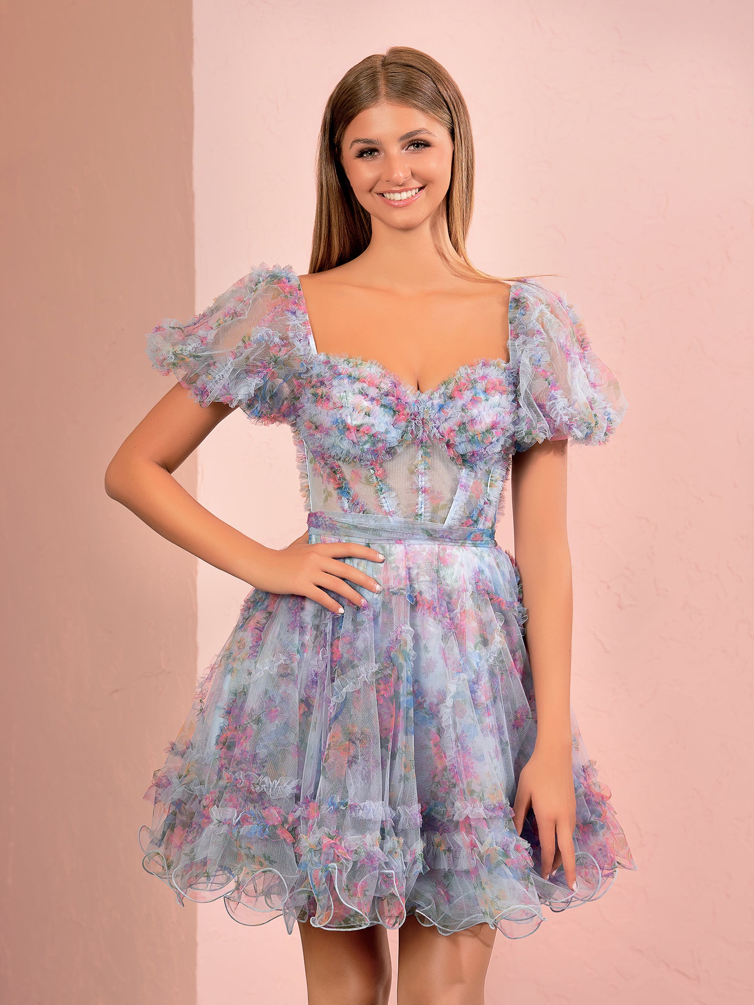 Ivana | A Line Off the Shoulder Printed Tulle Short Homecoming Dress