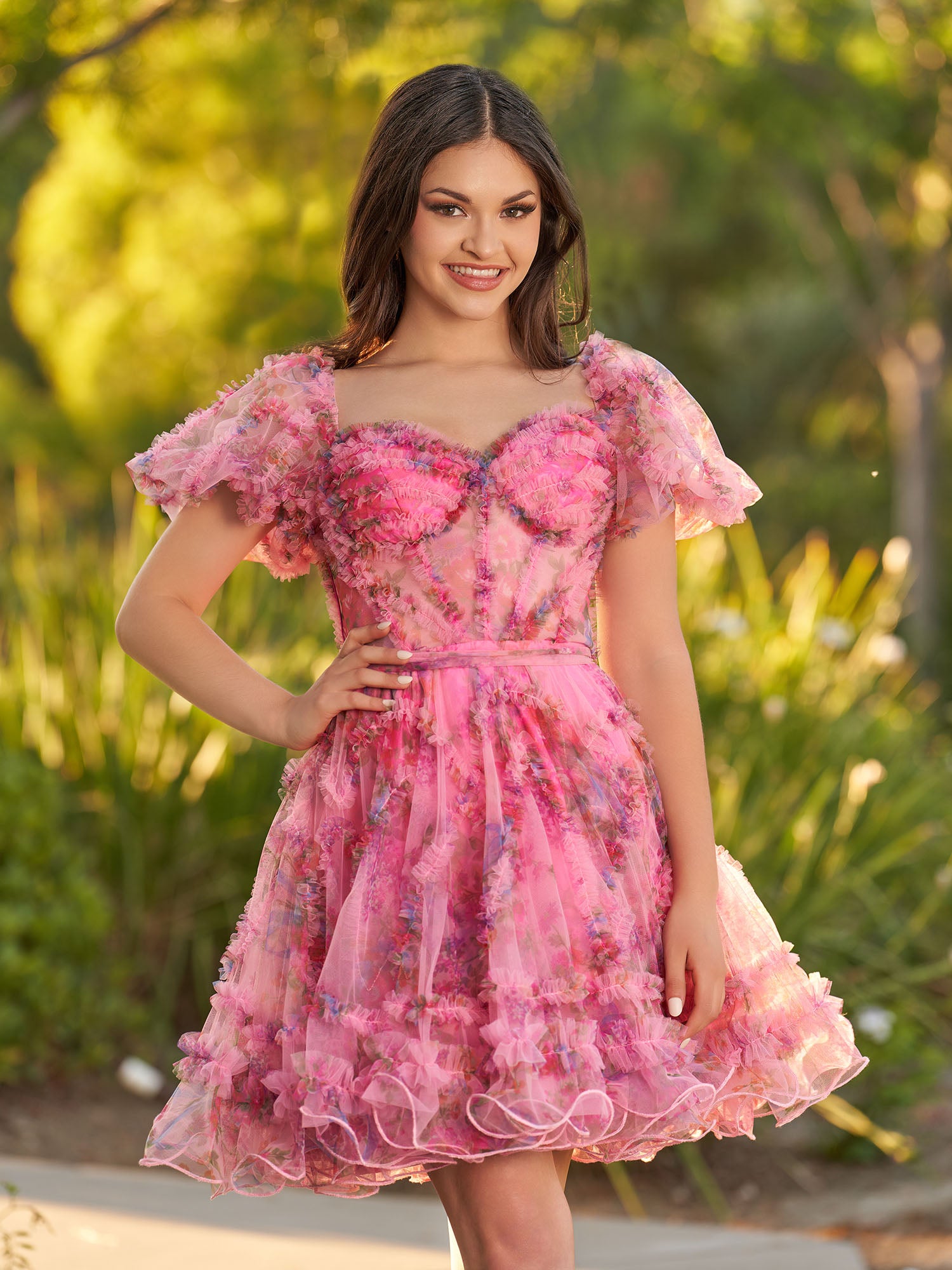 Ivana | A Line Off the Shoulder Printed Tulle Short Homecoming Dress