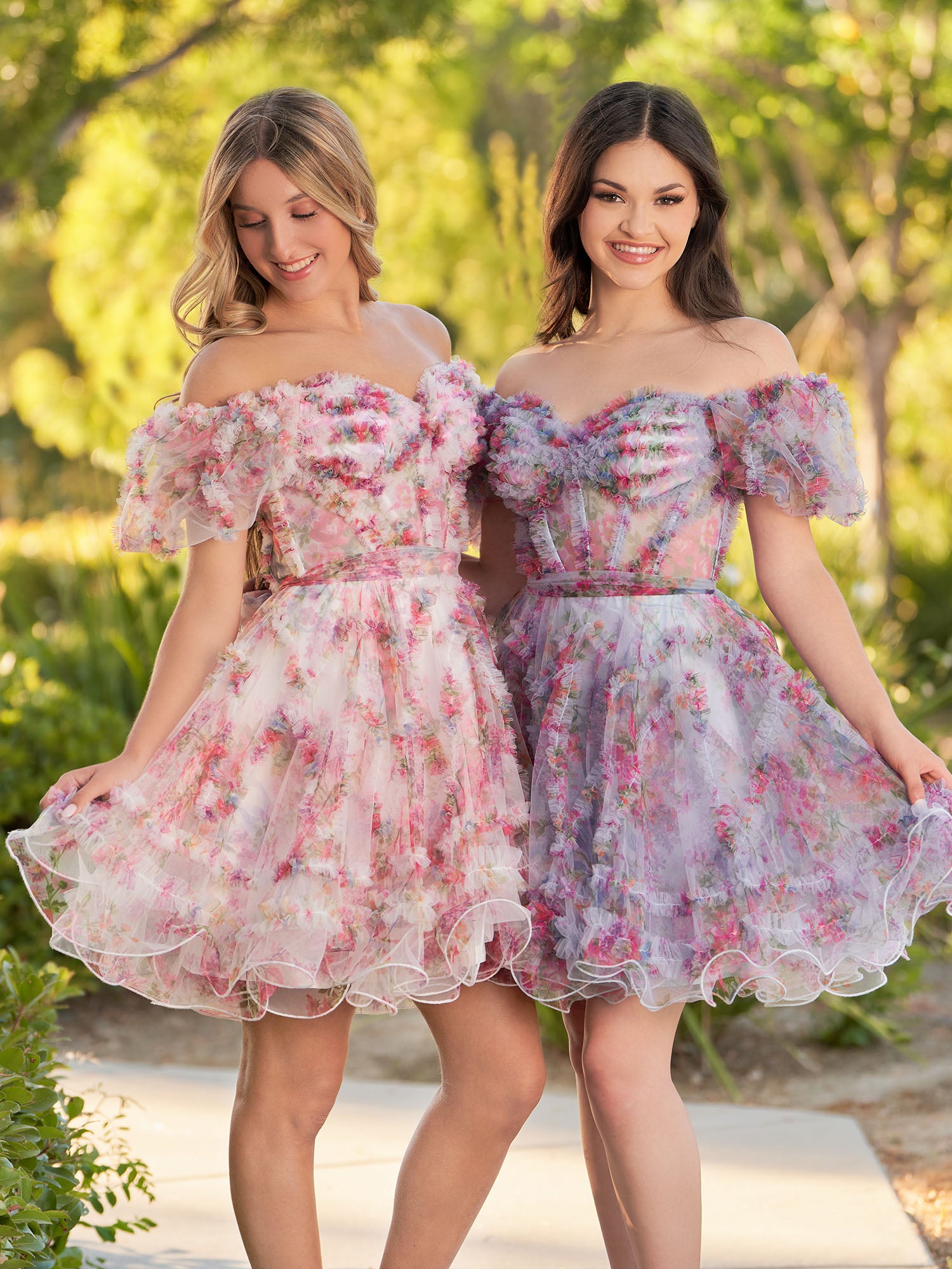 Ivana | A Line Off the Shoulder Printed Tulle Short Homecoming Dress