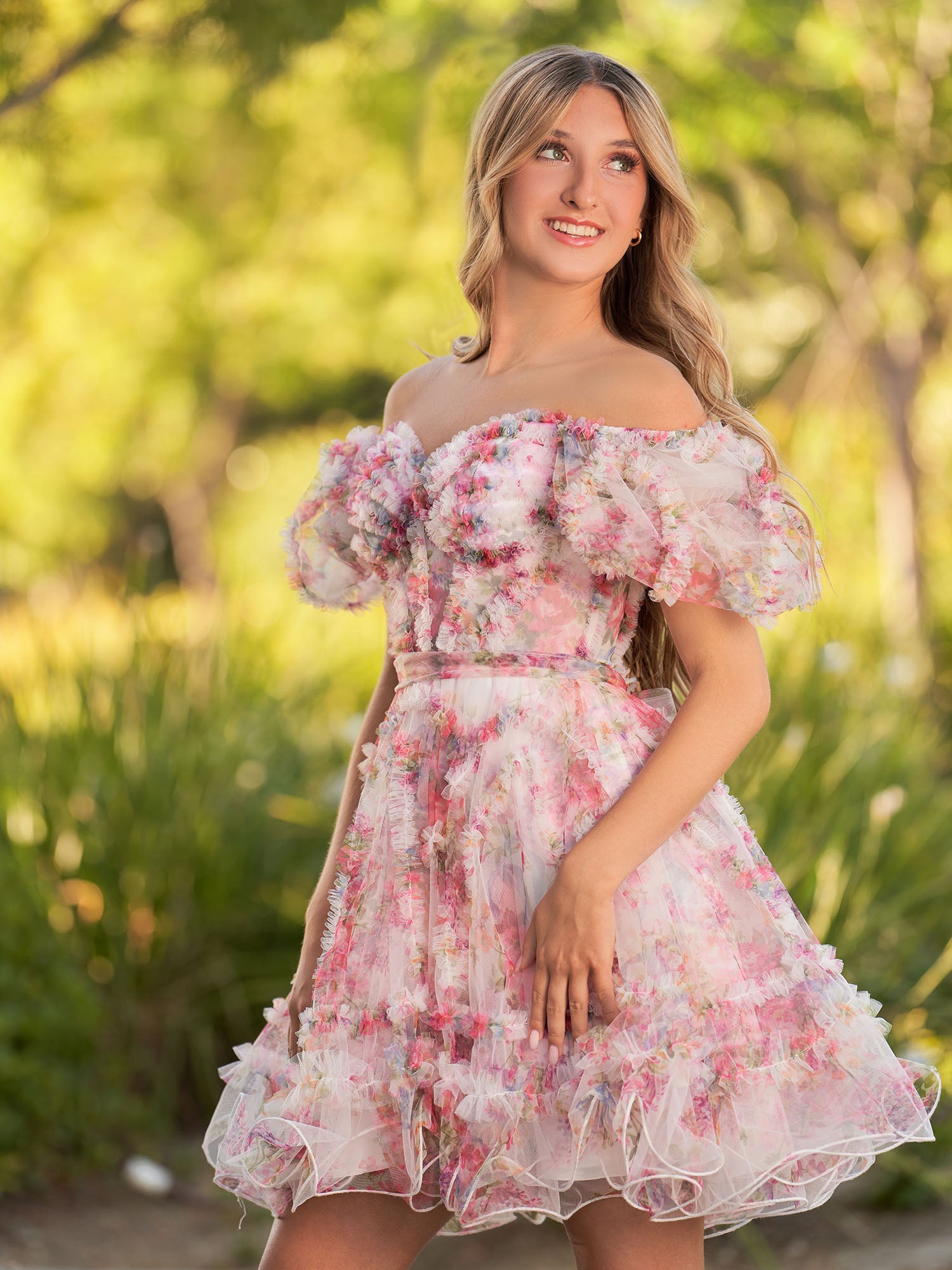 Ivana | A Line Off the Shoulder Printed Tulle Short Homecoming Dress