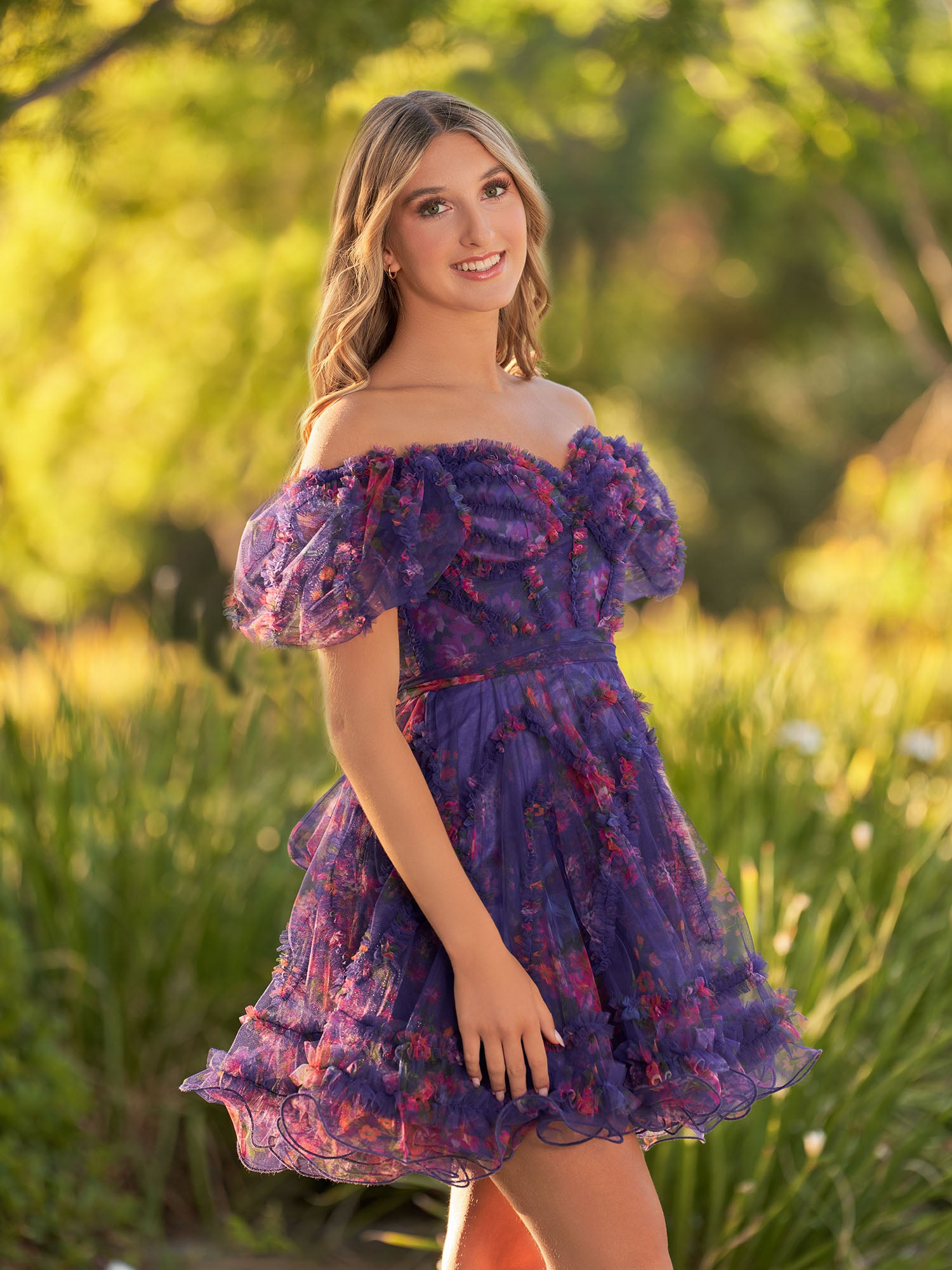 Ivana | A Line Off the Shoulder Printed Tulle Short Homecoming Dress