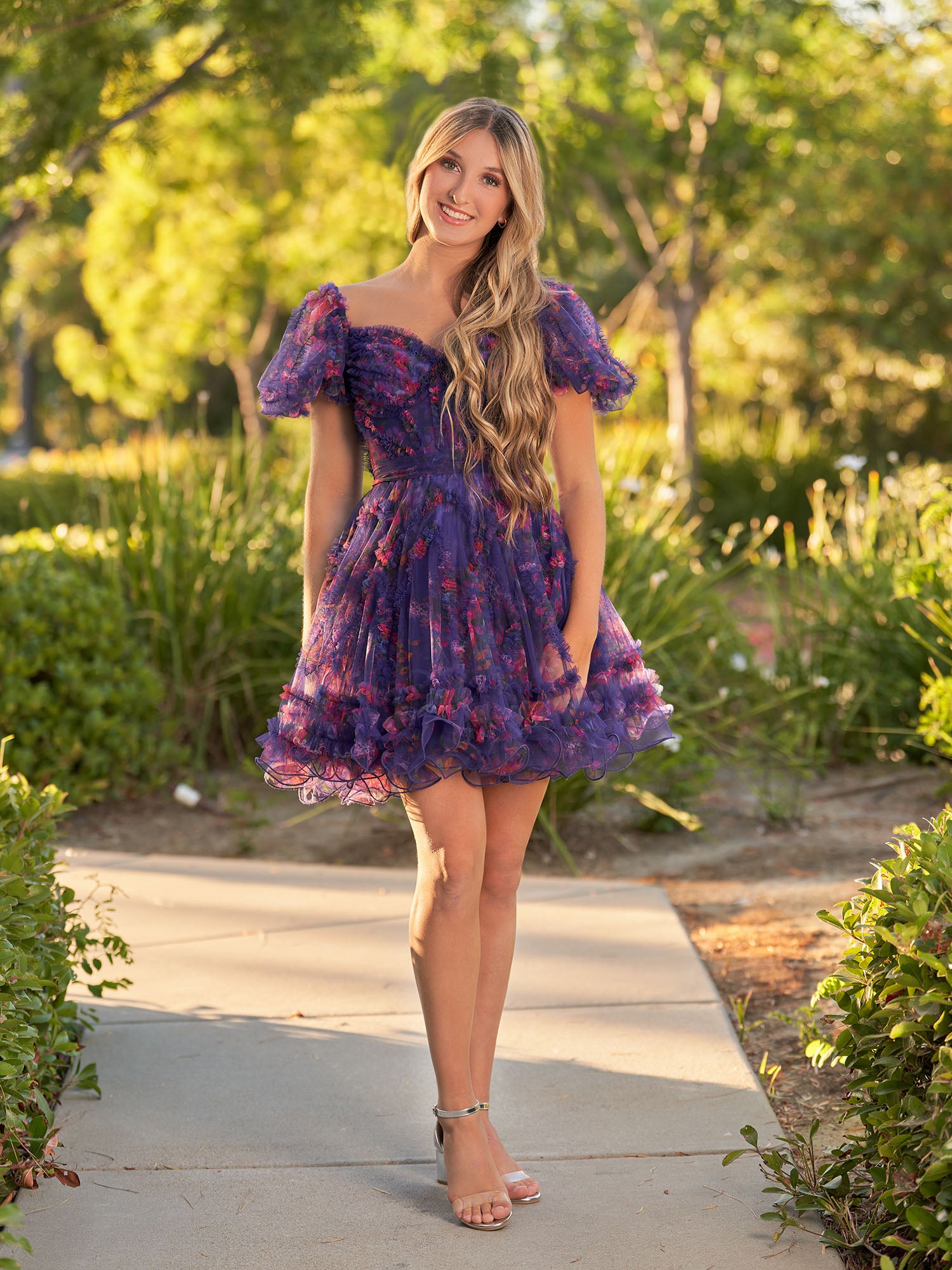 Ivana | A Line Off the Shoulder Printed Tulle Short Homecoming Dress