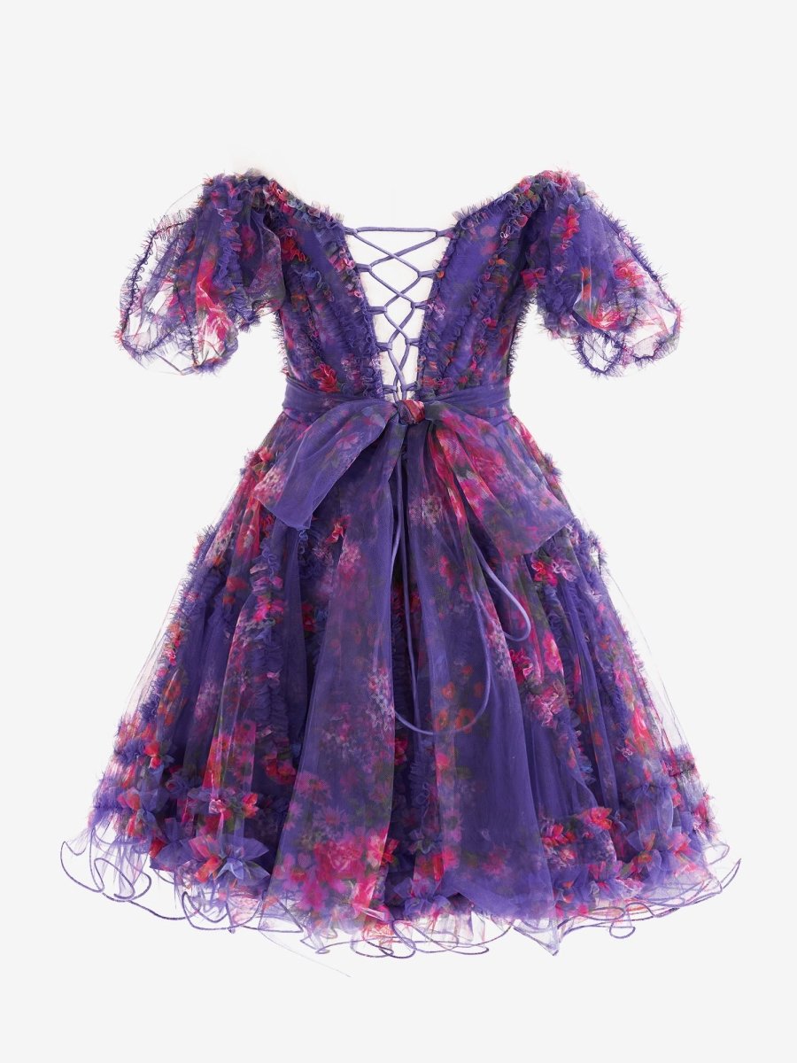 Ivana | Purple A Line Off the Shoulder Floral Printed Homecoming Dress - KissProm